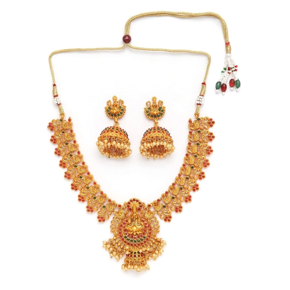 Shining Diva Fashion Latest Stylish Choker Traditional Temple Necklace Jewellery Set for Women (12086s), Golden, One