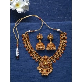 Shining Diva Fashion Latest Stylish Choker Traditional Temple Necklace Jewellery Set for Women (12086s), Golden, One