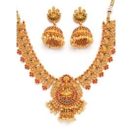 Shining Diva Fashion Latest Stylish Choker Traditional Temple Necklace Jewellery Set for Women (12086s), Golden, One