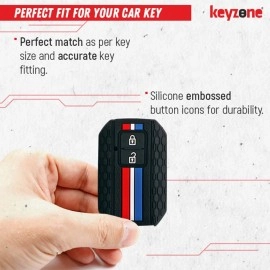 Keyzone Striped Silicone Key Cover Compatible for Suzuki Baleno, XL6, Grand Vitara, Swift, Ertiga, New Brezza 2022, Dzire (2 Button Smart Key, Black with Black Striped Keychain)