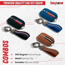 Keyzone Striped Silicone Key Cover Compatible for Suzuki Baleno, XL6, Grand Vitara, Swift, Ertiga, New Brezza 2022, Dzire (2 Button Smart Key, Black with Black Striped Keychain)
