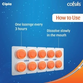 Cipla Cofsils Lozenges (200 Lozenges) | Orange Flavour | Quick Relief from Sore Throat, Itchy Throat and Scratchy Throat (10 x 20 Strips)