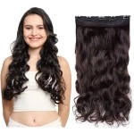 MoonEyes Dark Brown Color Curly Wavy Hair Extension in 5 Clip Based
