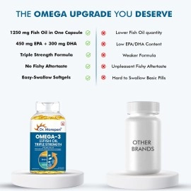 DR. MOREPEN Omega 3 Fish Oil, Triple Strength (1250 mg with 900 mg DHA & EPA) | High Potency Fish oil for Heart Health, Brain & Joint Support | pack of Two - (120 softgels)