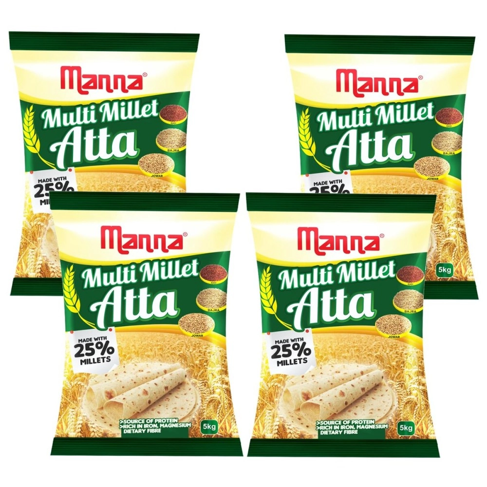Manna Multigrain Atta/Multi Millet Atta 4Kgs | Certified Low GI Wheat Flour with 25% Millets | High Protein & Fibre | Diabetic Friendly | For Weight Loss