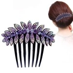 PALAYPurple Leaf Hair Clips for Women Flower Hair Comb Pins Slide Hair Clips for Girls Crystal Barrettes Bridal Charm Hair Accessories(Purple)