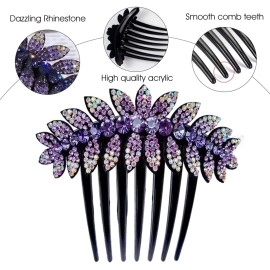 PALAYPurple Leaf Hair Clips for Women Flower Hair Comb Pins Slide Hair Clips for Girls Crystal Barrettes Bridal Charm Hair Accessories(Purple)