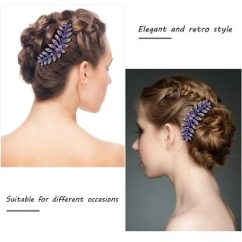PALAYPurple Leaf Hair Clips for Women Flower Hair Comb Pins Slide Hair Clips for Girls Crystal Barrettes Bridal Charm Hair Accessories(Purple)