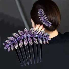 PALAYPurple Leaf Hair Clips for Women Flower Hair Comb Pins Slide Hair Clips for Girls Crystal Barrettes Bridal Charm Hair Accessories(Purple)
