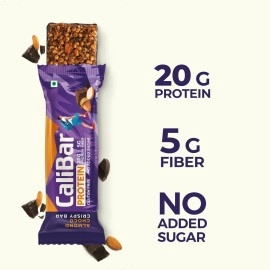 CaliBar 20 Gram Protein Bar - Almond Choco Crispy Bar No Added Sugar, Gluten-Free, 5 Gram Fiber, No Preservatives, Delicious Taste & 100% Veg Whey & Plant Based Protein (6 Bars)
