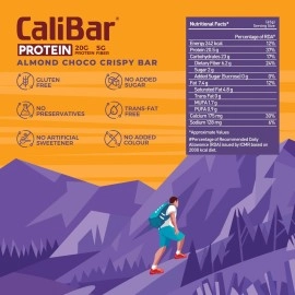CaliBar 20 Gram Protein Bar - Almond Choco Crispy Bar No Added Sugar, Gluten-Free, 5 Gram Fiber, No Preservatives, Delicious Taste & 100% Veg Whey & Plant Based Protein (6 Bars)