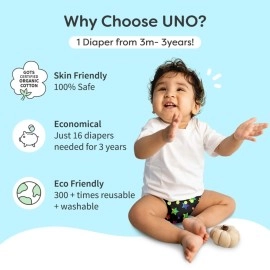 SuperBottoms Combo Pack of 2 Freesize UNO - Reusable waterproof Adjustable cloth diaper for babies from 5-17kgs-Pack of 2 cloth diapers with Dry feel Organic cotton Pad and booster Pad-Option 2