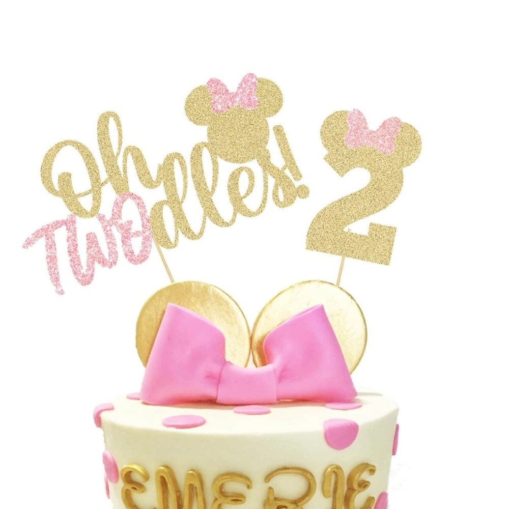 FestikoOh Twodles Minnie Cake Topper Mouse Second 2nd Birthday Party Supplies Decorations for Baby Pink Girl Bday