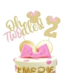 FestikoOh Twodles Minnie Cake Topper Mouse Second 2nd Birthday Party Supplies Decorations for Baby Pink Girl Bday
