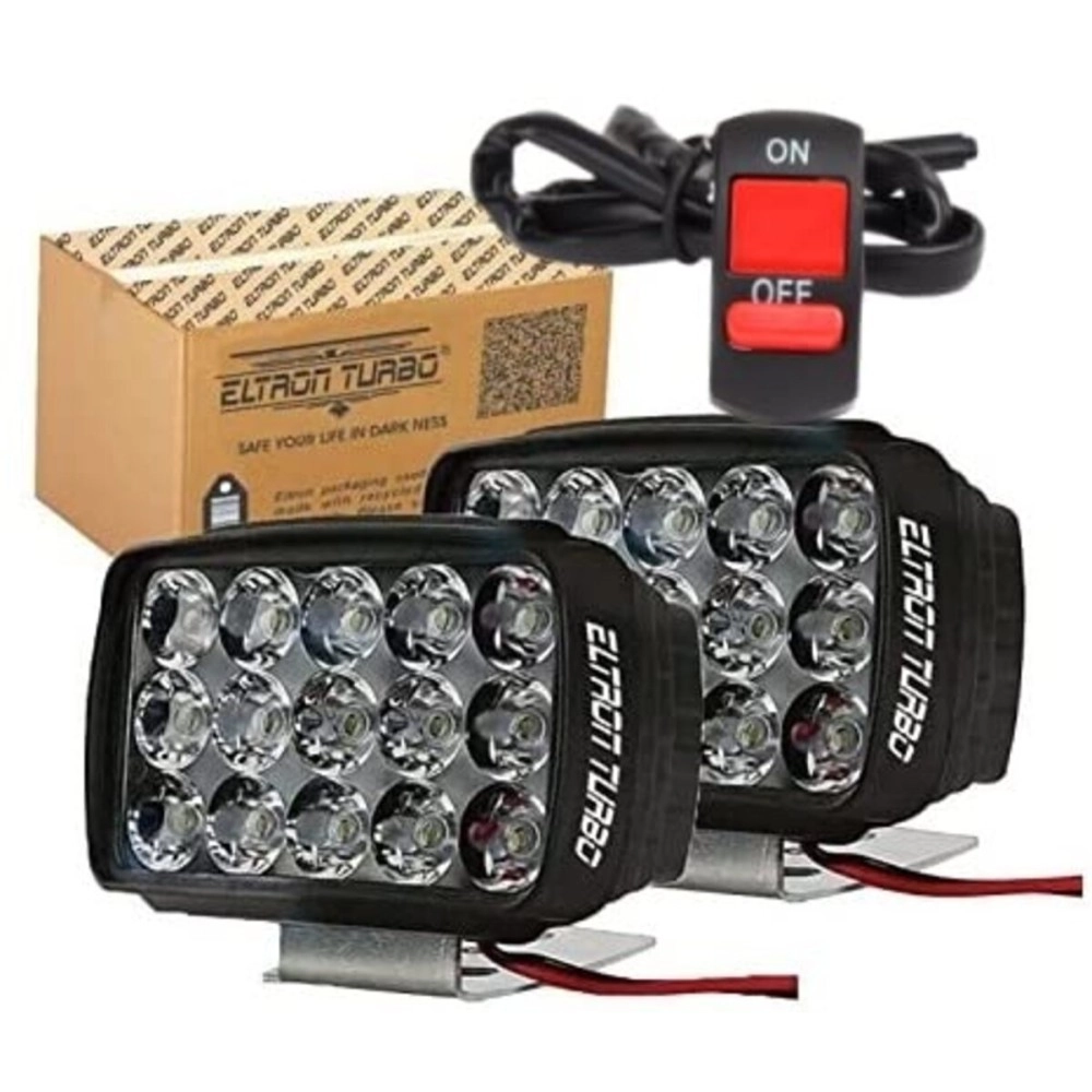 ELTRON TURBO ELT5412UYU 15 LED Fog Light 12V DC Power Imported Original White, Waterproof Fog Head Lamp, Bar Light Off-Roading Universal For All Bikes, Scooty, Motorcycle (Pack of 2) | LED