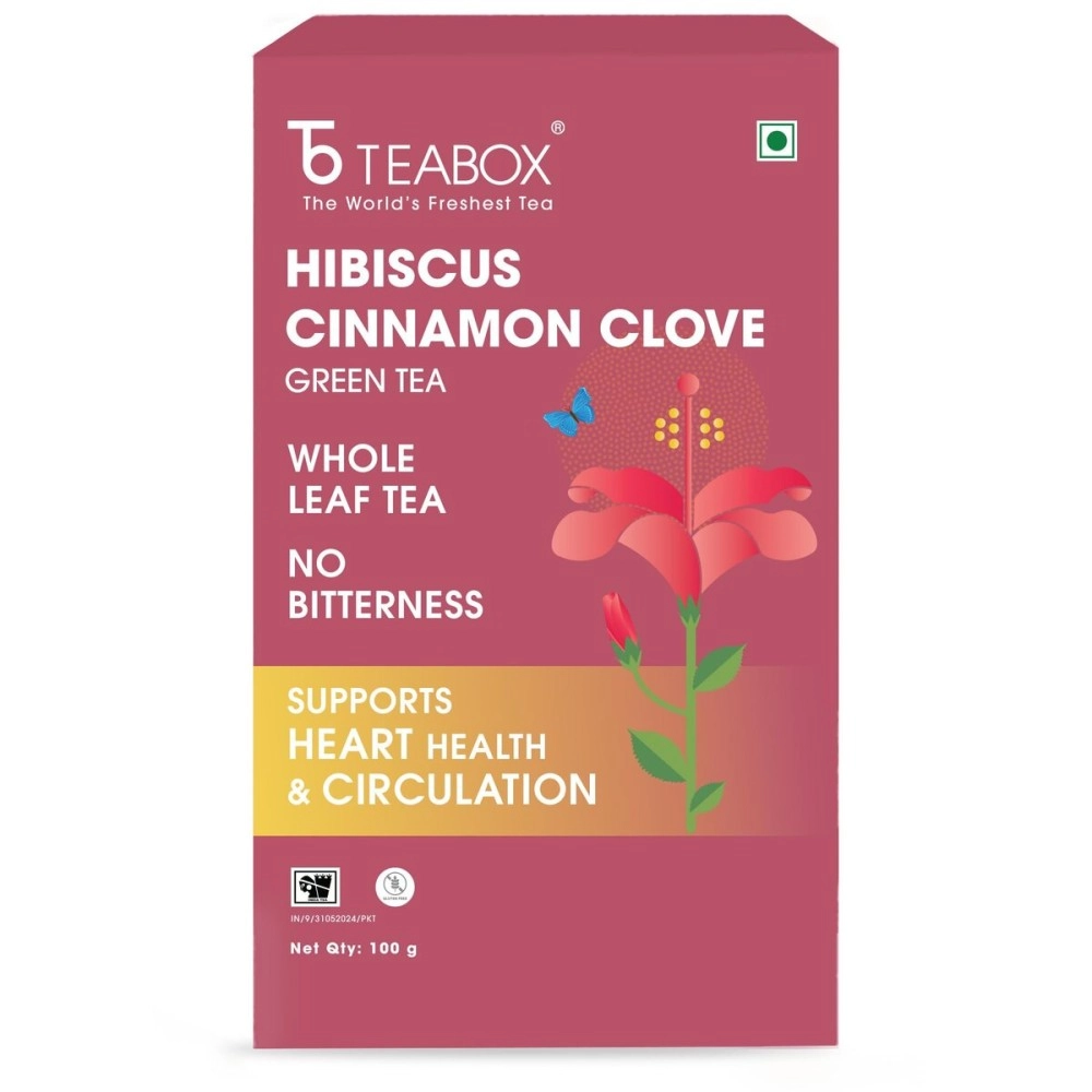 Teabox Hibiscus Cinnamon Clove Green Tea 100 grams Loose Tea | A Unique Herbal & Spice Infusion | Natural Hibiscus, Cinnamon & Clove