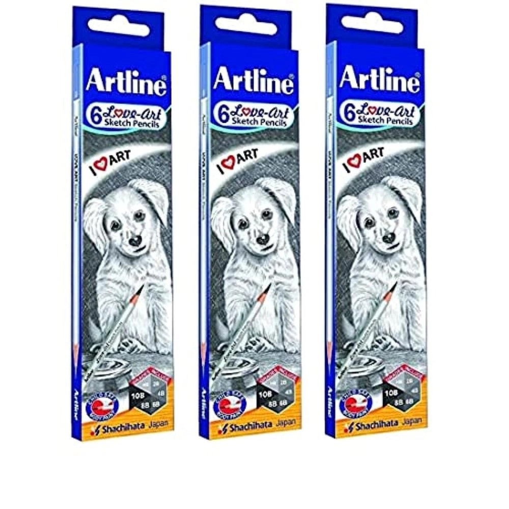 Artline Love Art Ultra Dark Sketch Pencil Set | Lightweight With Comfortable Grip | Pencil Set For Drawing, Shading | Safe Pencils For Children | Set of 6 Sketch Pencil x Pack Of 3