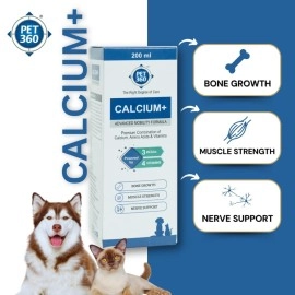 PET360 Calcium+ Advanced Mobility Formula with Calcium, Amino Acids & Vitamins for Dogs & Cats - 200 ml | Bone Growth, Muscle Strength & Nerve Support | Nutritional Supplements for Pets