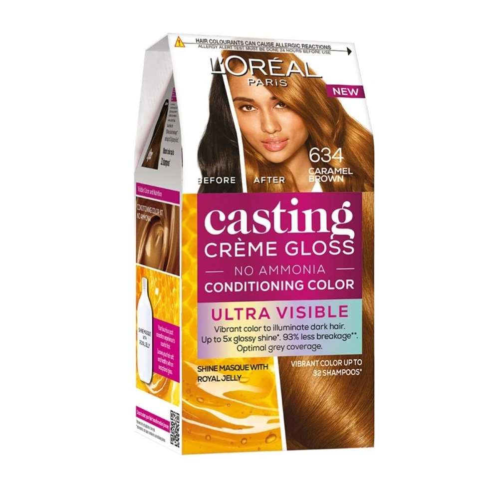 LOral Paris L\'Oreal Casting Creme Gloss Ultra Visible Hair Color, With No Ammonia, Caramel Brown 634, 100g + 60ml