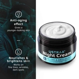 Ustraa Night Cream - De-tan & Anti-aging 50g - Set of 2 - Dermatologically Tested - with Niacinamide and Licorie Extract - No Sulphates, No Parabens, No Mineral Oil