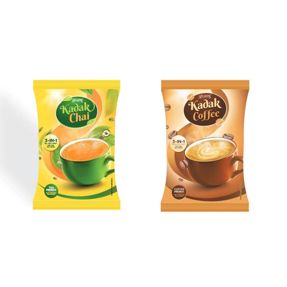 Atlantis 3 in 1 Instant Kadak Cardamom Tea and Coffee Premix Powder Combo (Contains Tea, Coffee, Milk and Sugar) 1 Kg each for Vending Machines/Manual Use