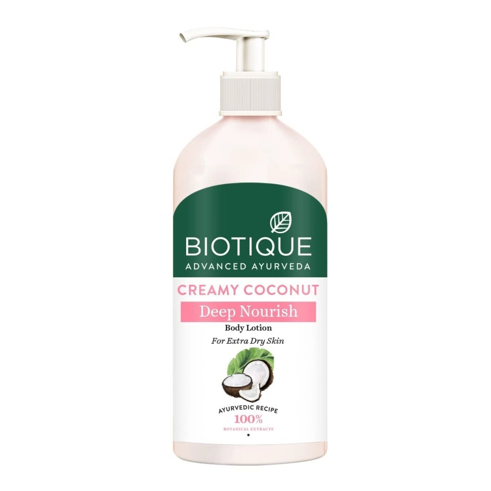 Biotique Creamy Coconut Deep Nourish Body lotion For Extra Dry Skin | Heals, Repairs, and Soothes the Skin | Moisturizing and Skin-Humidifying | 100% Botanical Extracts| All Skin Types | 300ml