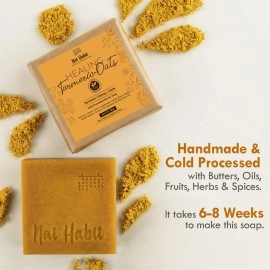 Nat Habit Handmade Healing Turmeric-Oats Butter Bath Soap With Cold Processed For Natural Exfoliation, Acne, Brightening, Skin Health & Tan Removal (125gm)