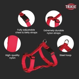 Trixie: - Classic H-Harness for Dogs | Made Nylon, Lightweight and Fully Adjustable Straps | Great Alternative to a Collar and Lead When Walking Your Pet - (40-65 cm/15 mm, S-M) Red