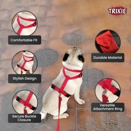 Trixie: - Classic H-Harness for Dogs | Made Nylon, Lightweight and Fully Adjustable Straps | Great Alternative to a Collar and Lead When Walking Your Pet - (40-65 cm/15 mm, S-M) Red