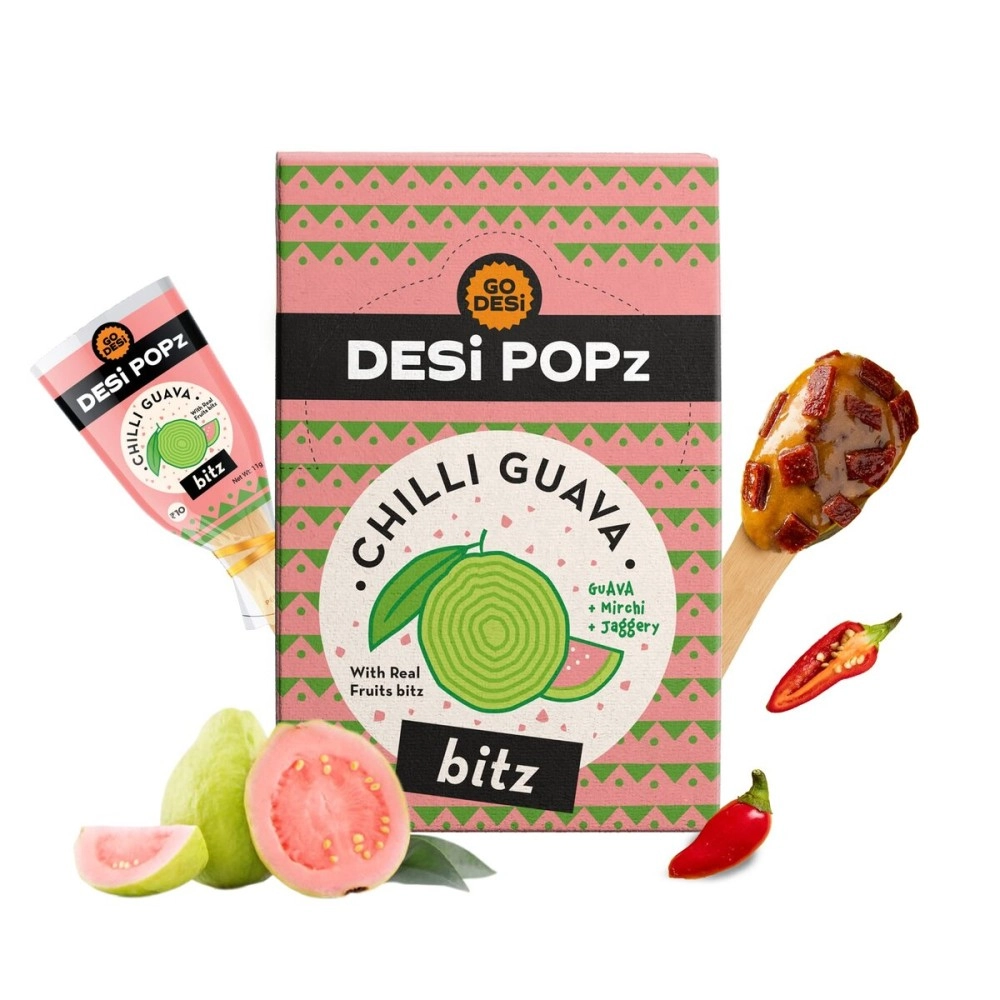 GO DESi POPz with Bits- Chilli Guava (40 Pcs) | DESi POPz | Fruit Snacks | Lollipop for kids, 440gm