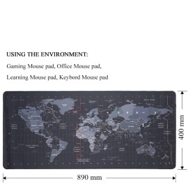 INOVERA (LABEL) World Map Extended Anti Slip Rubber Gaming Stitched Mouse Pad Desk Mat for Computer Laptop (Black, 890L x 400B x 2H mm)
