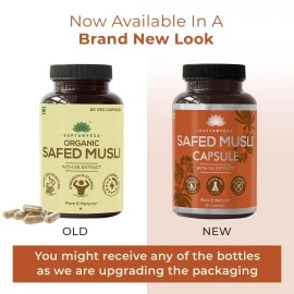 SAPTAMVEDA Natural Safed Musli Veg Capsules, 500 MG Each with Extract 60 Capsules (Pack of 1)