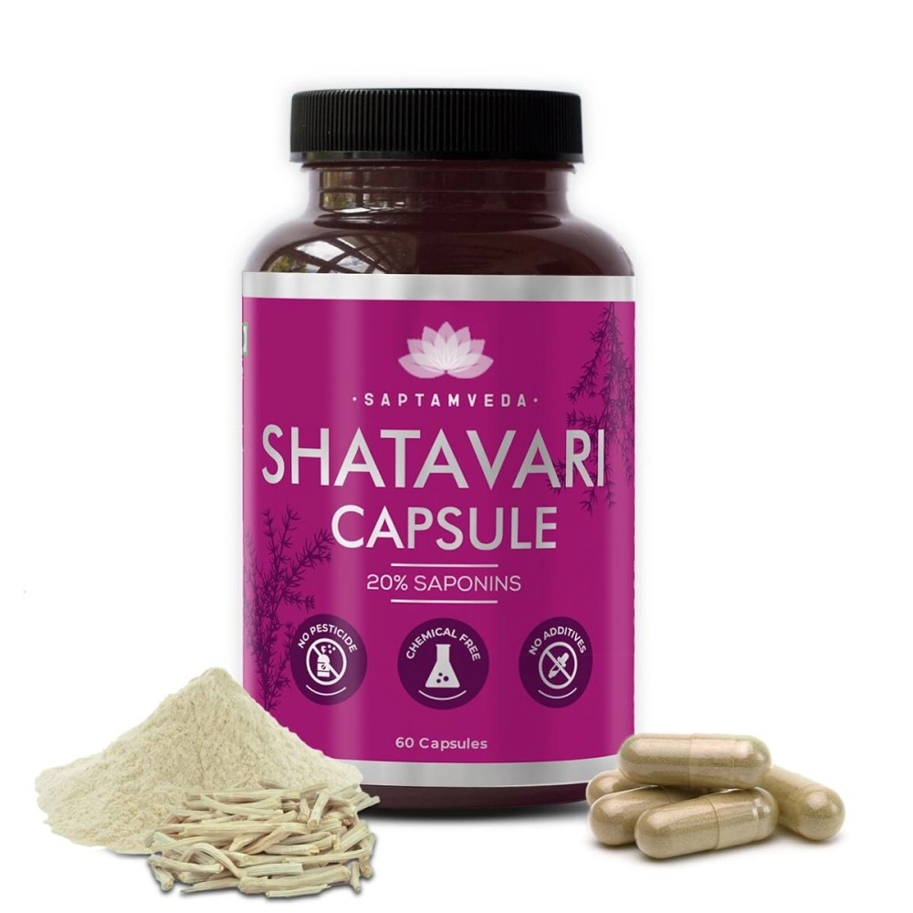 SAPTAMVEDA Organic Shatavari Capsules with 20% Extract - 60 Capsules, 500 MG Each
