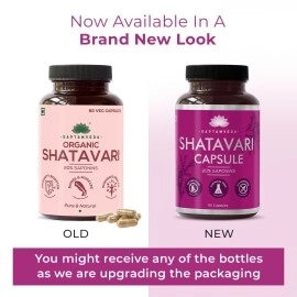SAPTAMVEDA Organic Shatavari Capsules with 20% Extract - 60 Capsules, 500 MG Each