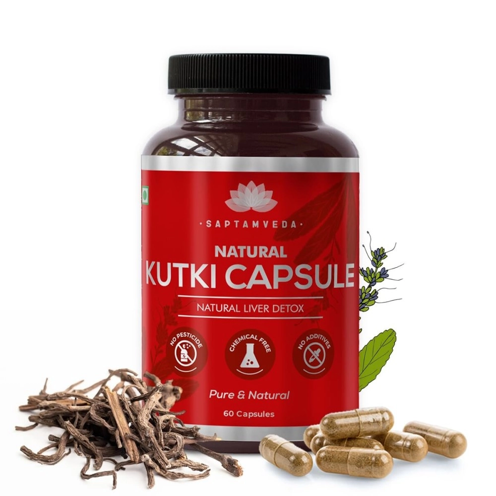 SAPTAMVEDA Organic Kutki Veg Capsules, 500 MG Each with Extract - Liver Support & Detox (Pack of 1)