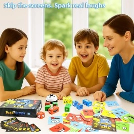 varbertos Wooden Face Changing Magic Cube Game, Expression Puzzle Building Blocks Pattern Matching Game, Educational Puzzles Toy Board Games for Kids and Adults with Bell