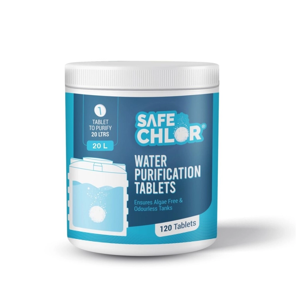 Safe Chlor Tab 20 | Chlorine Tablets for 20 Liters Drinking Water | Water Purification for Pot Water | (120 Tablets 4 Months Mini Pack for Drinking Water Treatment)