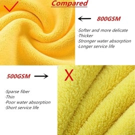MAX Microfiber Cloth for Car Cleaning (800 GSM, Pack of 3, Size: 30 x 40 cm) Double Sided, Extra Thick Plush Towel for Car Detailing, Cleaning, Washing and Polishing, Color: Yellow/Grey