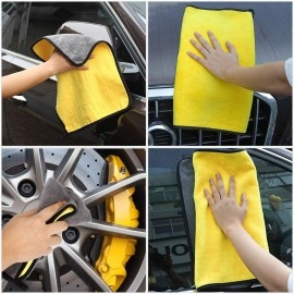 MAX Microfiber Cloth for Car Cleaning (800 GSM, Pack of 3, Size: 30 x 40 cm) Double Sided, Extra Thick Plush Towel for Car Detailing, Cleaning, Washing and Polishing, Color: Yellow/Grey