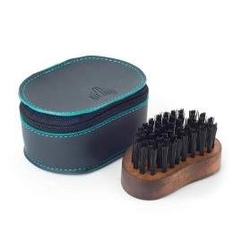 Man Arden Pocket Size Beard Brush with Hand Crafted Premium Wood Handle with Premium Faux Leather Pouch