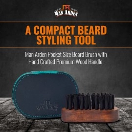 Man Arden Pocket Size Beard Brush with Hand Crafted Premium Wood Handle with Premium Faux Leather Pouch