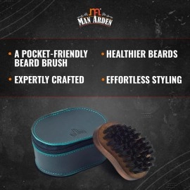 Man Arden Pocket Size Beard Brush with Hand Crafted Premium Wood Handle with Premium Faux Leather Pouch