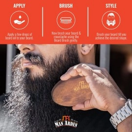 Man Arden Pocket Size Beard Brush with Hand Crafted Premium Wood Handle with Premium Faux Leather Pouch