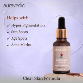 Auravedic Kumkumadi Tailam, Kumkumadi Face Oil for Glowing Skin, Kumkumadi Gold Glow Face Oil, Kumkumadi Oil for Radiant & Youthful Skin and Rejuvenation