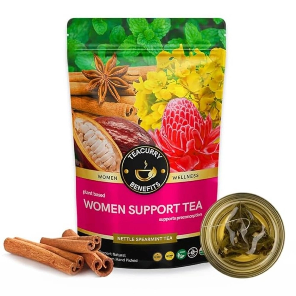 TEACURRY Women Support Tea - 1 Month, 100 gms - Spearmint, Asparagus, Shatavari, Nettle - Helps with Hormonal Balance, Tubal Blockage, Fibroids and Menopause (100 Grams | 1 Month Pack)