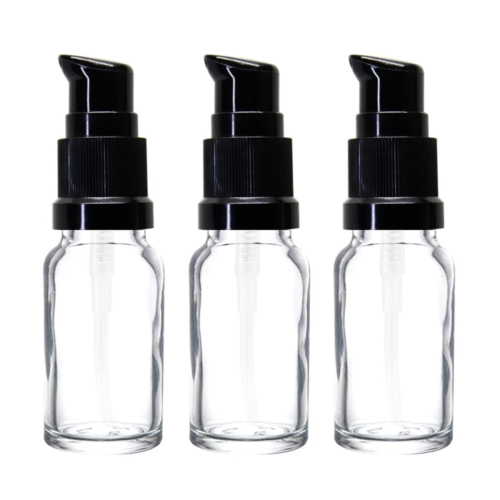 nsb herbals 10 ml Clear/Transparent Round Empty Glass Bottle With Lotion Pump And Black Cap For Essential Oils, Diy Skin Care, Cosmetics, Bottle (Pack Of 3)