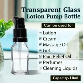 nsb herbals 10 ml Clear/Transparent Round Empty Glass Bottle With Lotion Pump And Black Cap For Essential Oils, Diy Skin Care, Cosmetics, Bottle (Pack Of 3)
