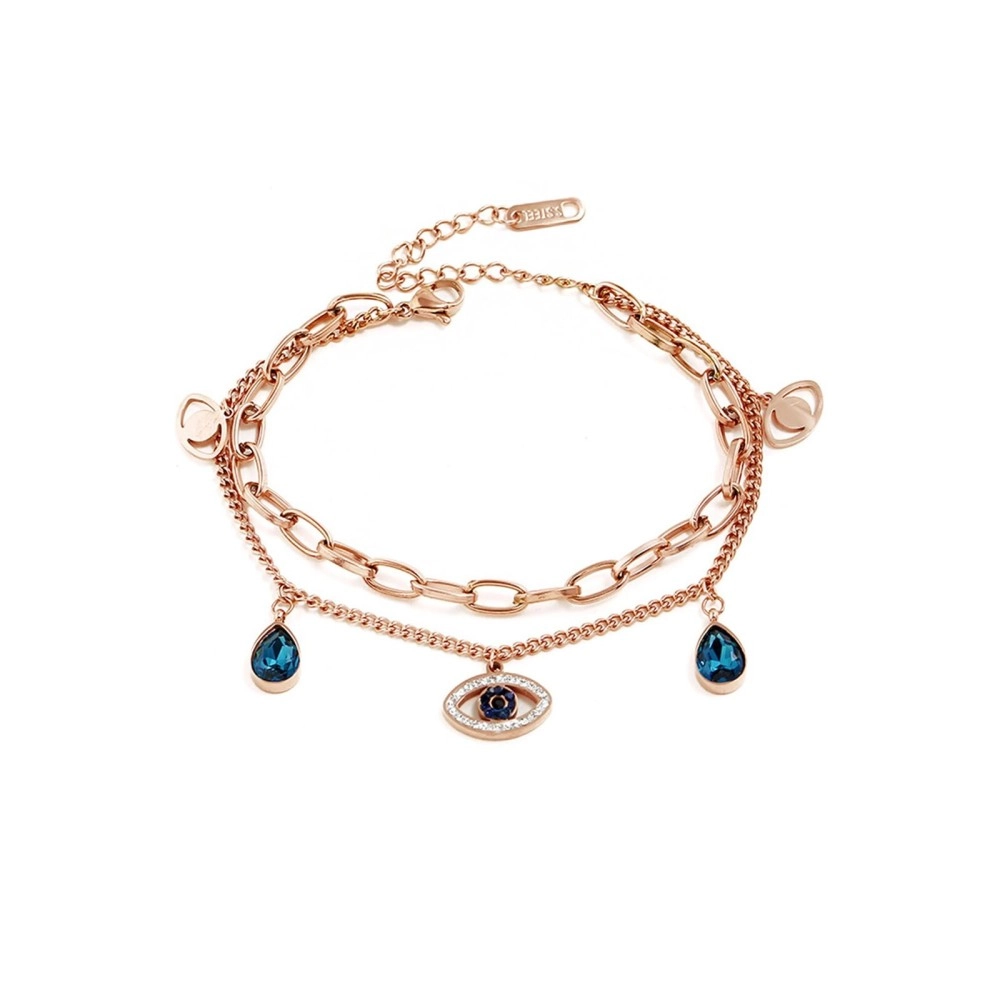 YELLOW CHIMES Evil Eye Bracelet For Women Rose Gold-Plated Crystal Studded Link Chain Charm Bracelet For Women And Girls