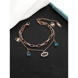 YELLOW CHIMES Evil Eye Bracelet For Women Rose Gold-Plated Crystal Studded Link Chain Charm Bracelet For Women And Girls