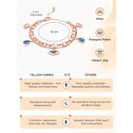 YELLOW CHIMES Evil Eye Bracelet For Women Rose Gold-Plated Crystal Studded Link Chain Charm Bracelet For Women And Girls